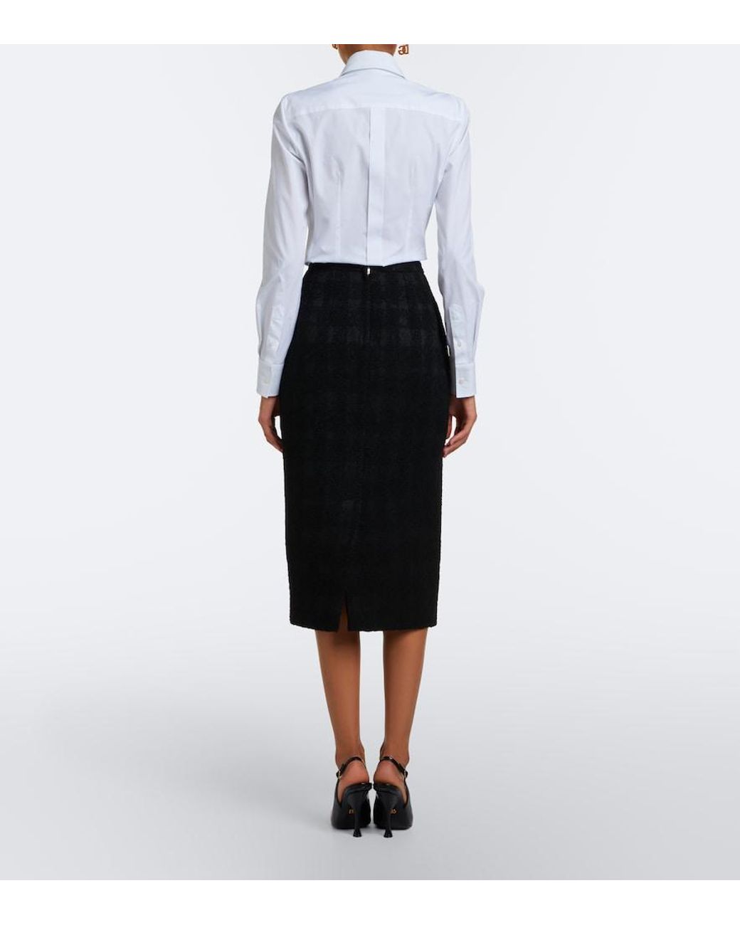 Dolce & Gabbana Black Checked Boucle Pencil Skirt