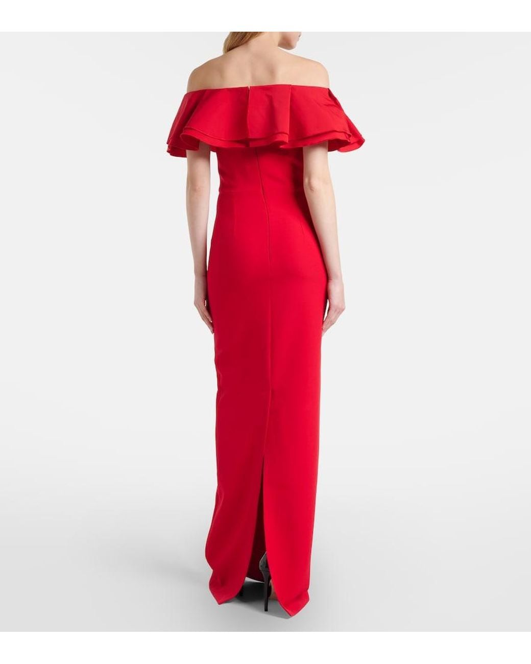 Safiyaa Red Ryan Ruffled Off-Shoulder Crepe Gown