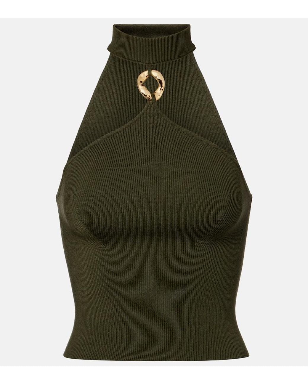 Jonathan Simkhai Green Renlen Halterneck Wool Top