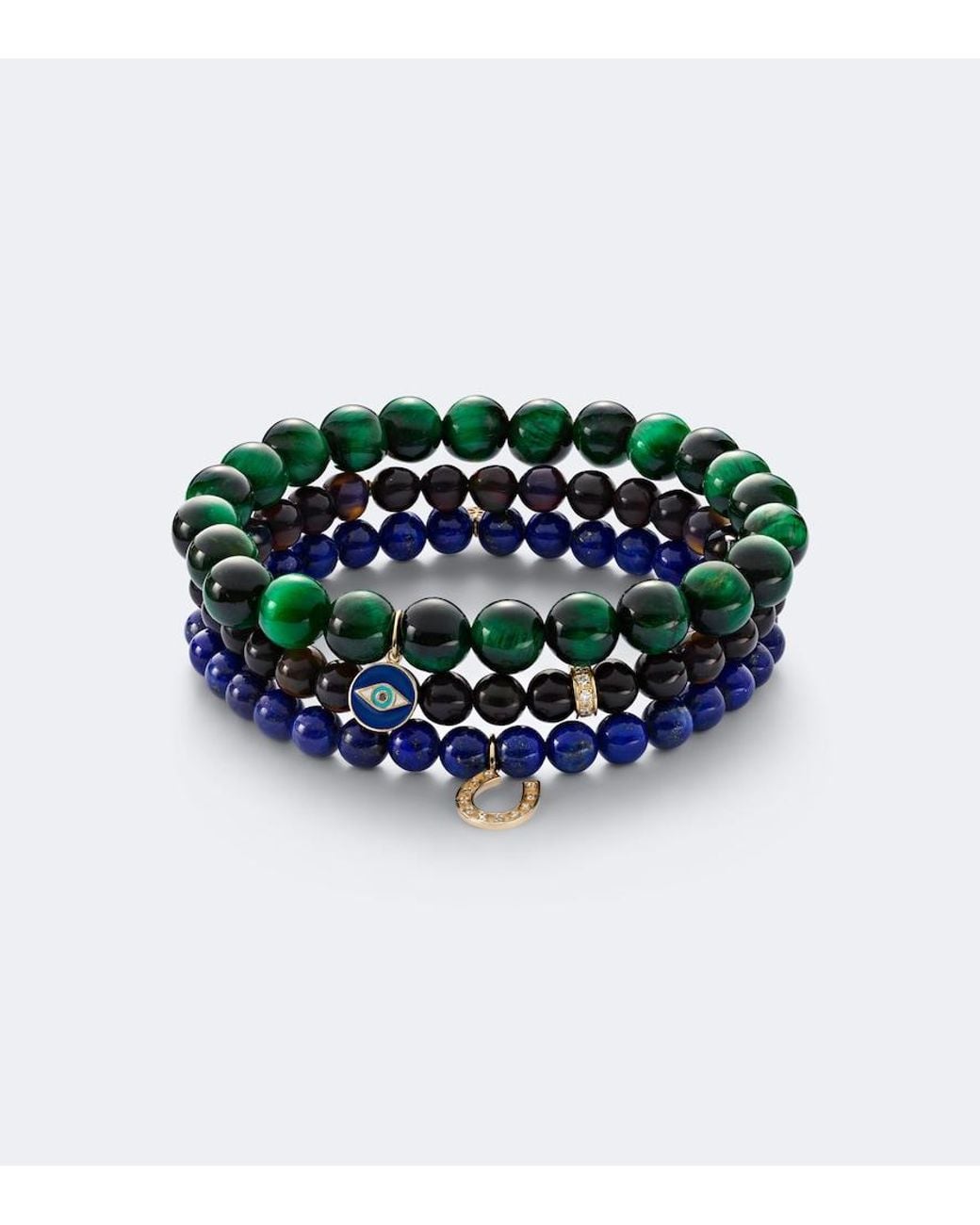 Sydney Evan Green Set Of 3 14Kt Beaded Bracelets With Gemstones for men