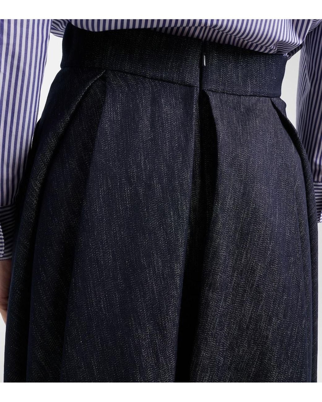 Max Mara Blue Pleated Denim Midi Skirt