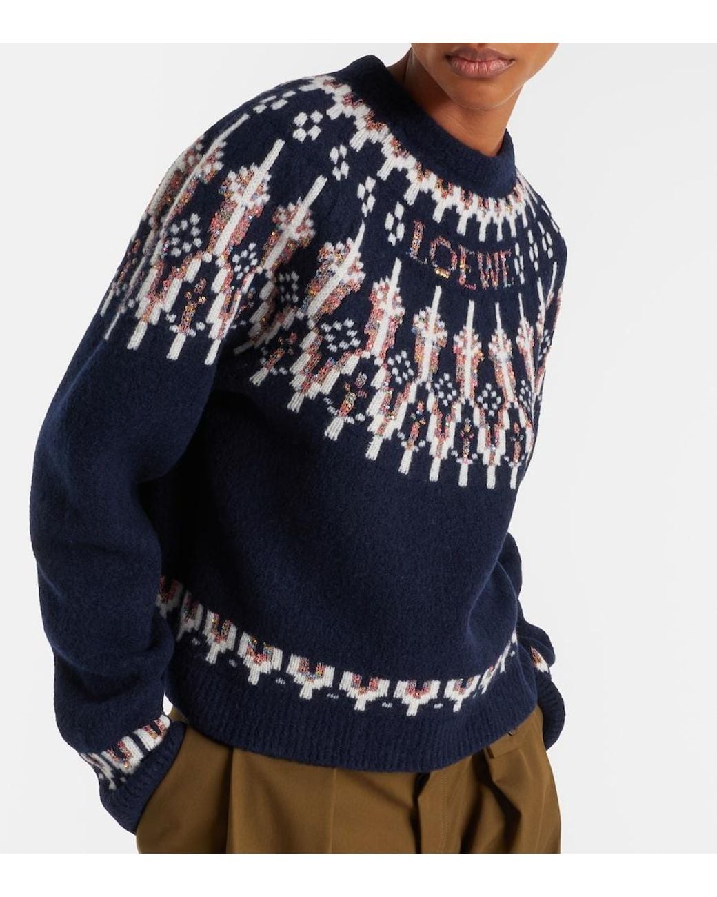 Loewe Blue Fair Isle Sequined Wool-Blend Sweater