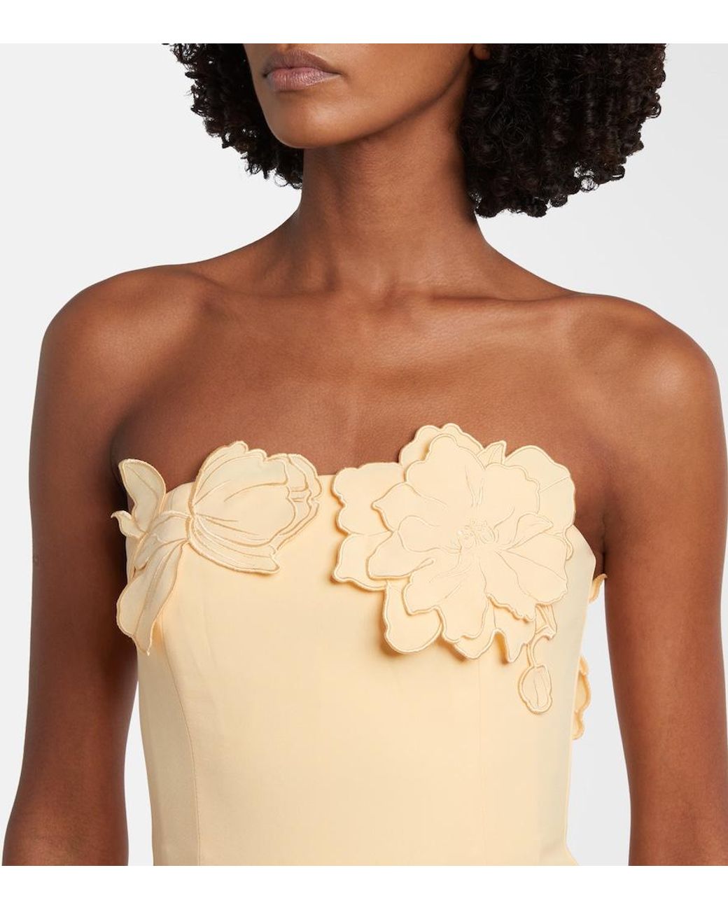 LEO LIN Metallic Rayna Floral-Applique Strapless Midi Dress