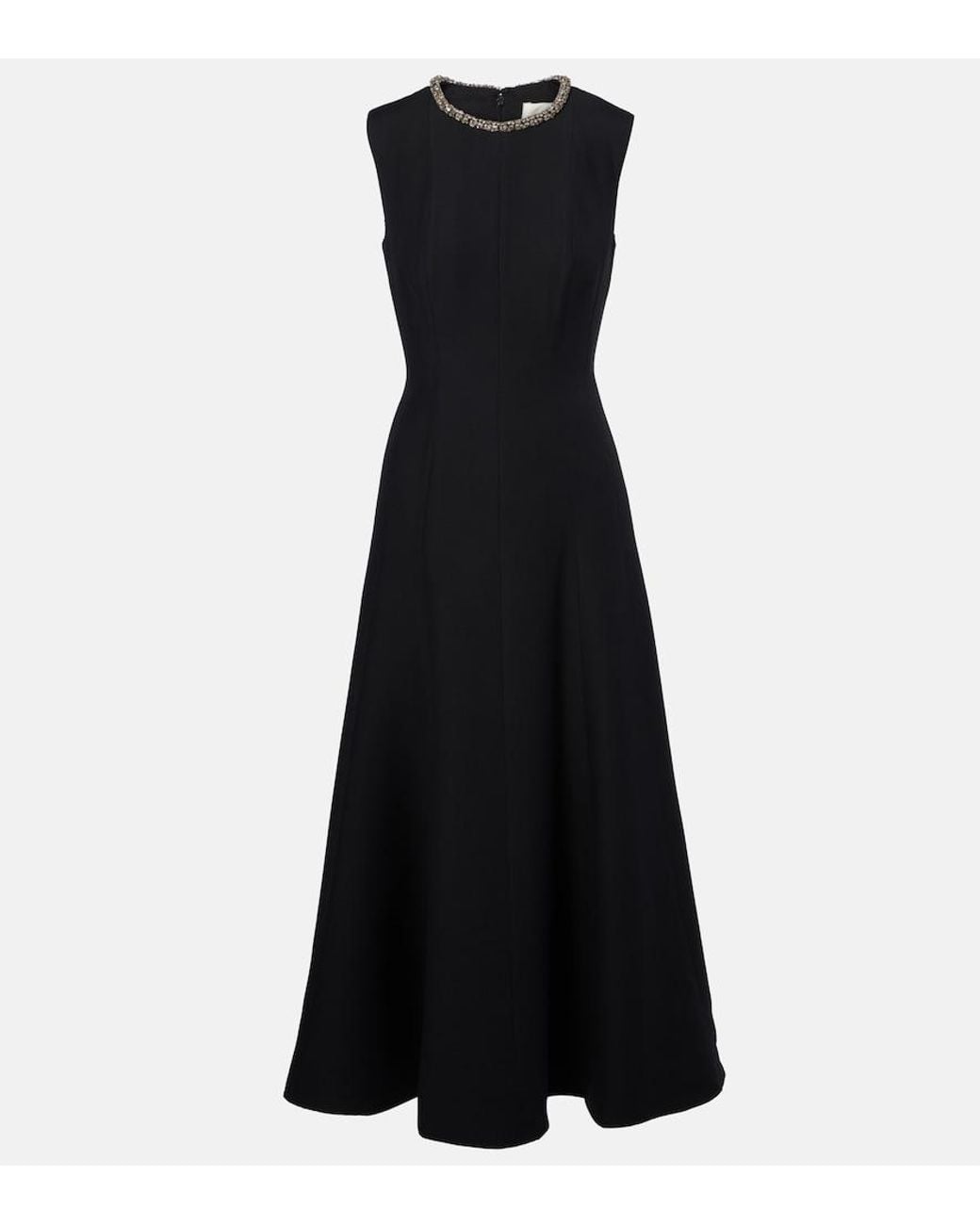 Roland Mouret Black Embellished Wool And Silk Midi Dress