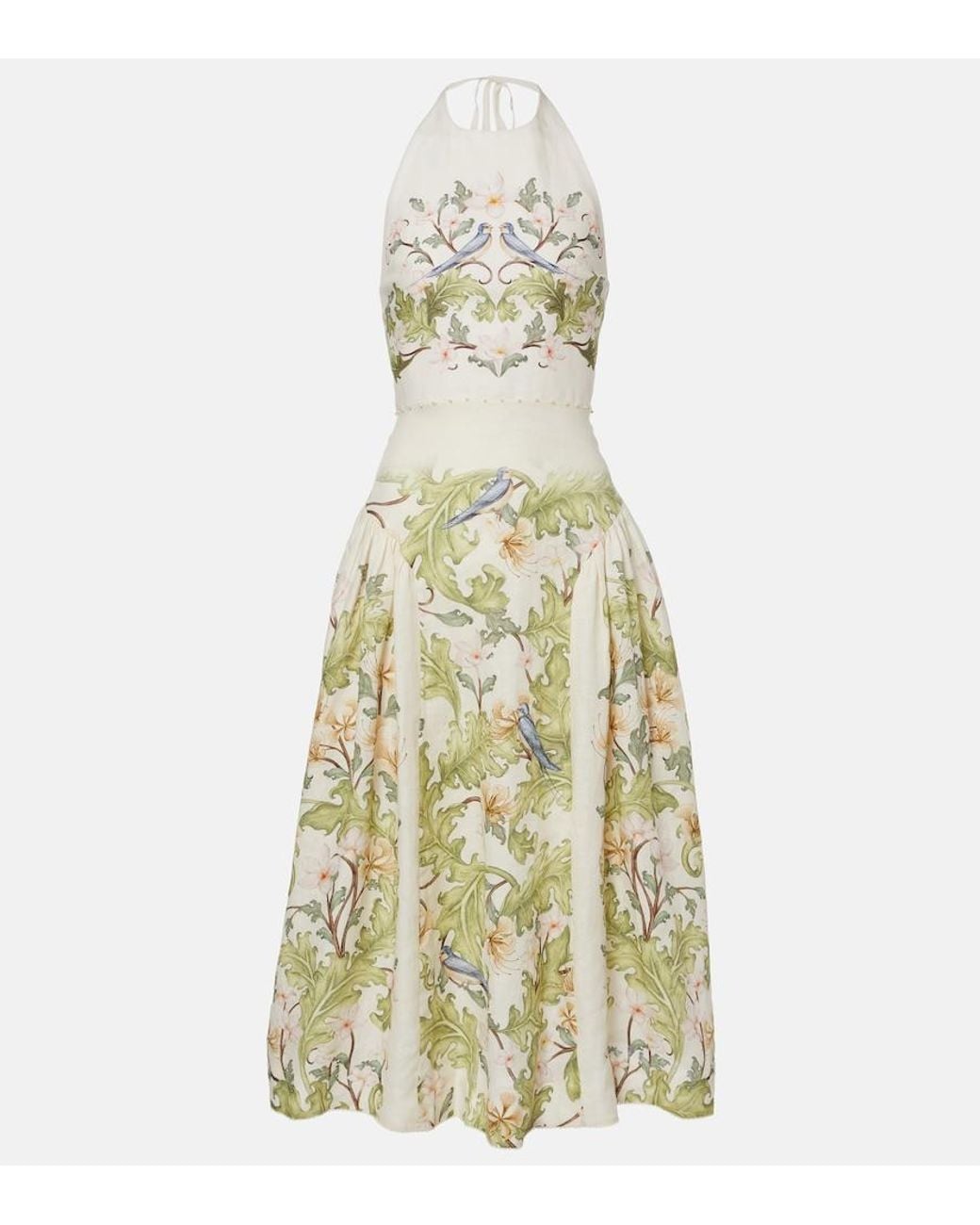 Agua Bendita Metallic Balsa Anhelo Floral Linen Midi Dress