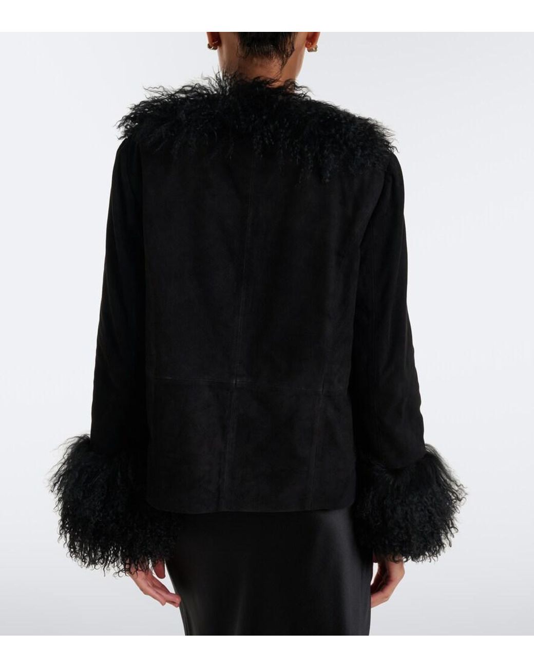 Rixo Black Sammy Shearling-Trimmed Suede Jacket