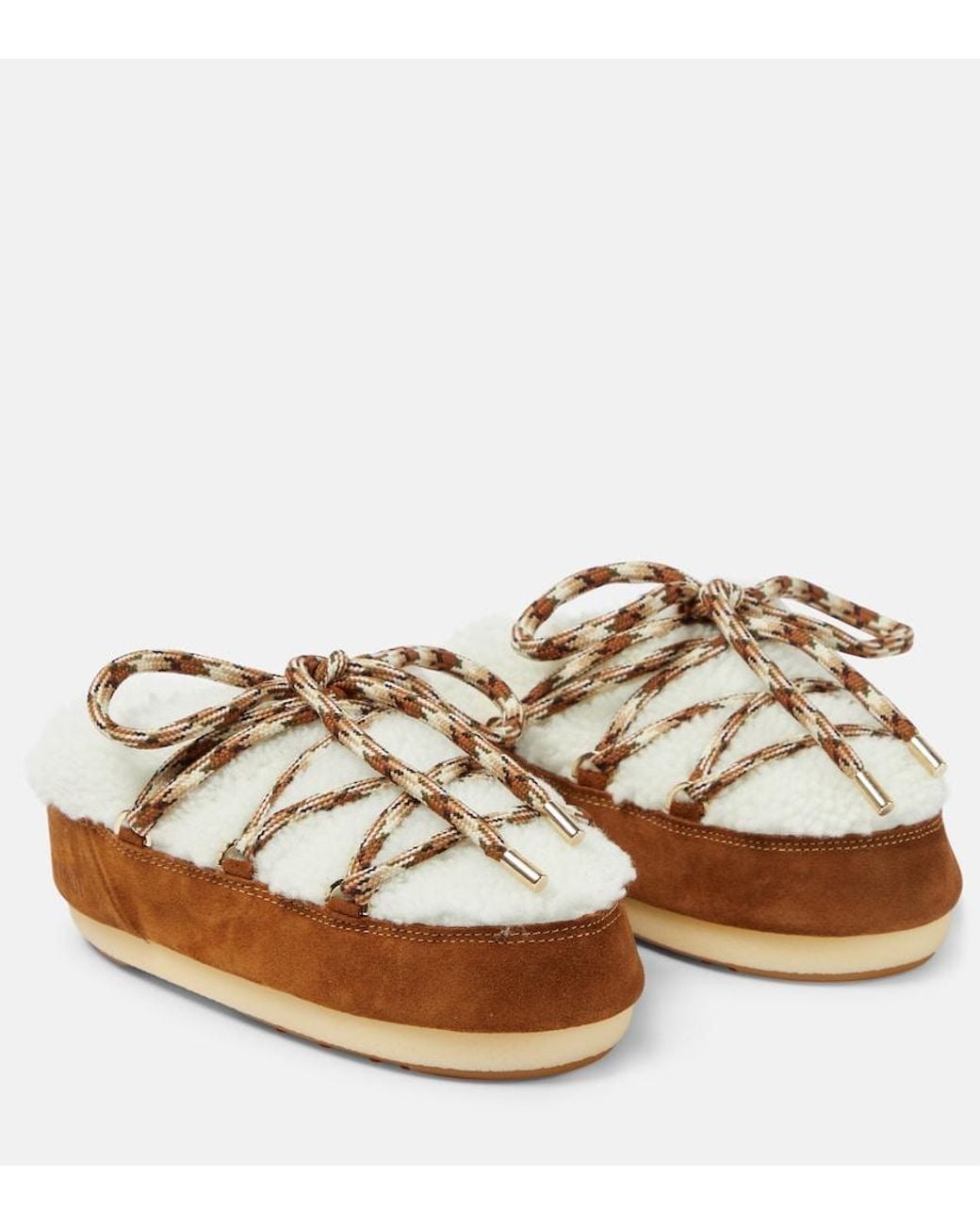 Moon Boot Brown Slippers Aus Veloursleder Mit Shearling