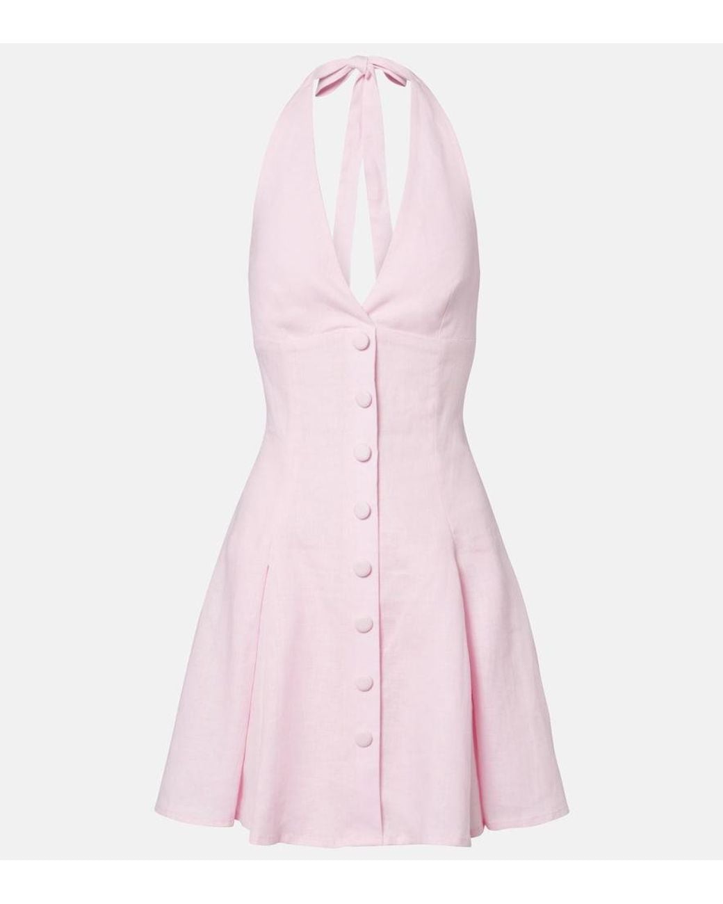 Faithfull The Brand Pink Murano Halterneck Linen Minidress