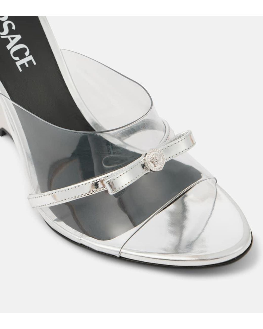 Versace White Gianni Ribbon 95 Pvc Wedge Mules