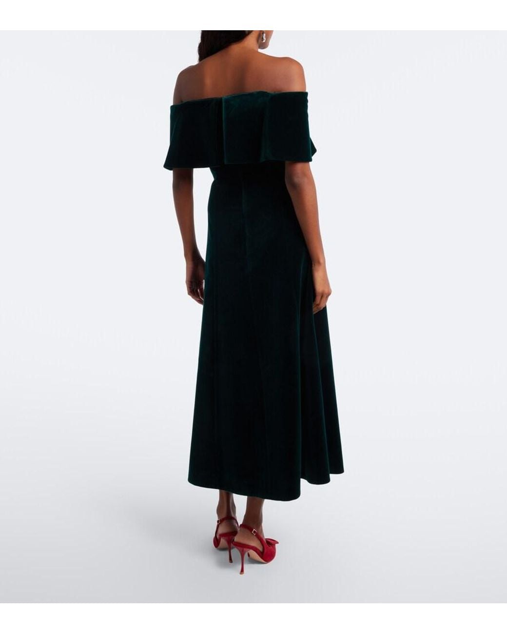 Emilia Wickstead Black Off-Shoulder Cotton Velvet Midi Dress