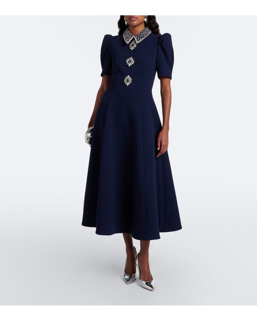 Rebecca Vallance Blue Crown Jewel Embellished Crepe Midi Dress