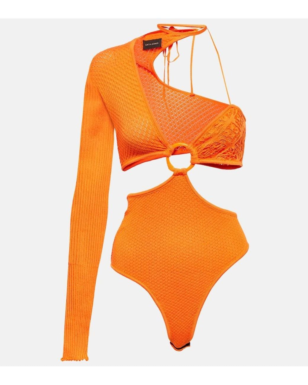 Roberta Einer Orange Legato Asymmetrical Cotton-Blend Bodysuit