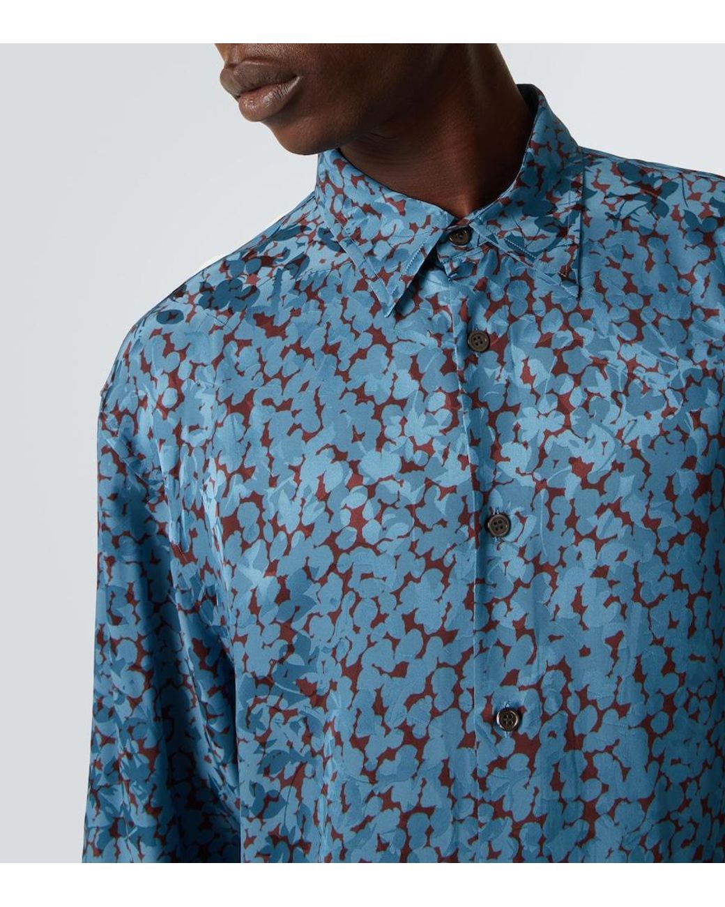 Dries Van Noten Blue Printed Satin Shirt for men