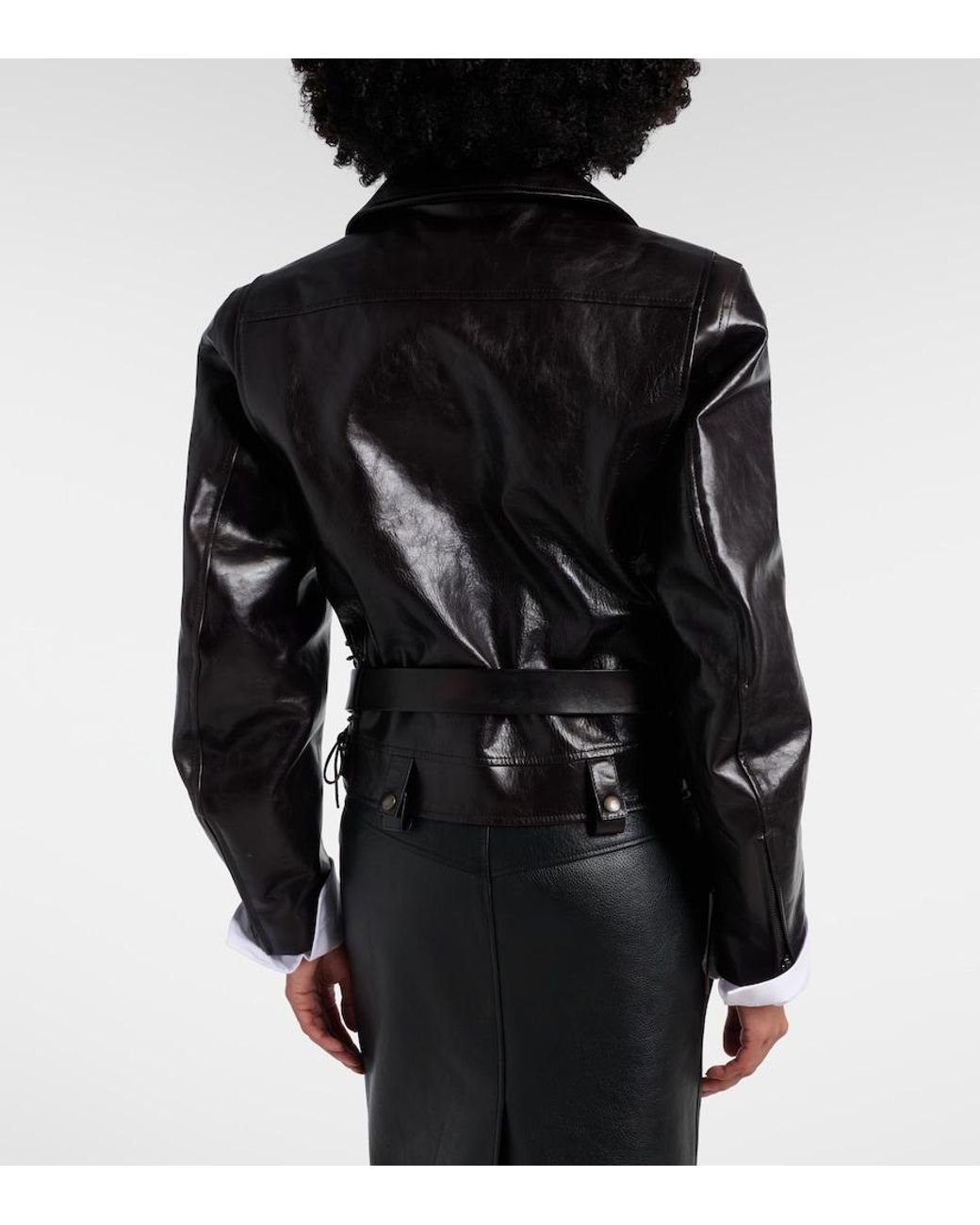 Saint Laurent Black Belted Leather Biker Jacket