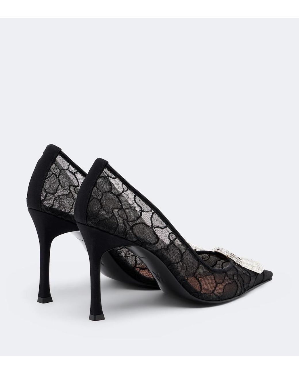 AMINA MUADDI Black Camelia Embellished Lace Pumps