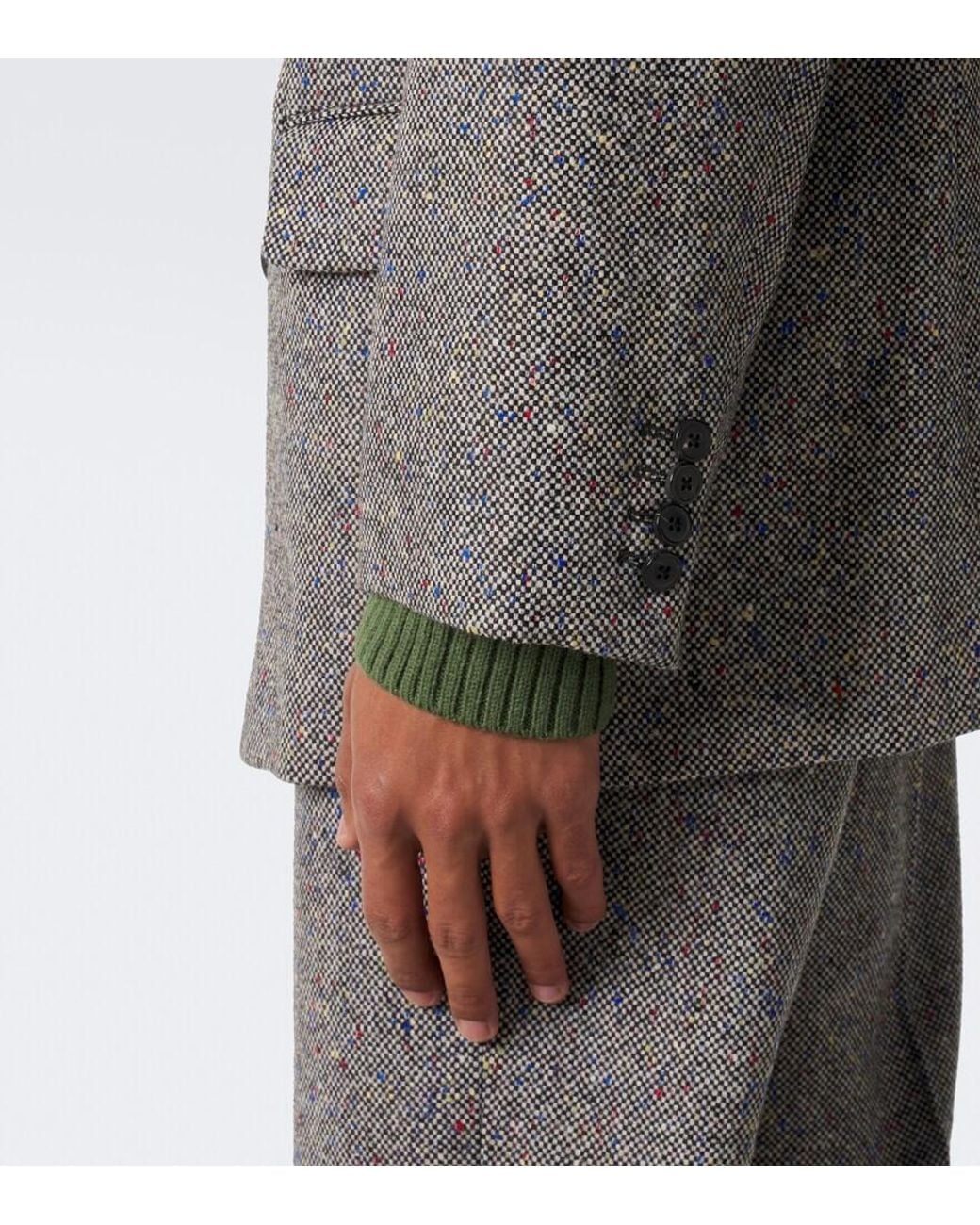 Dries Van Noten Gray Checked Double-Breasted Wool Blazer for men