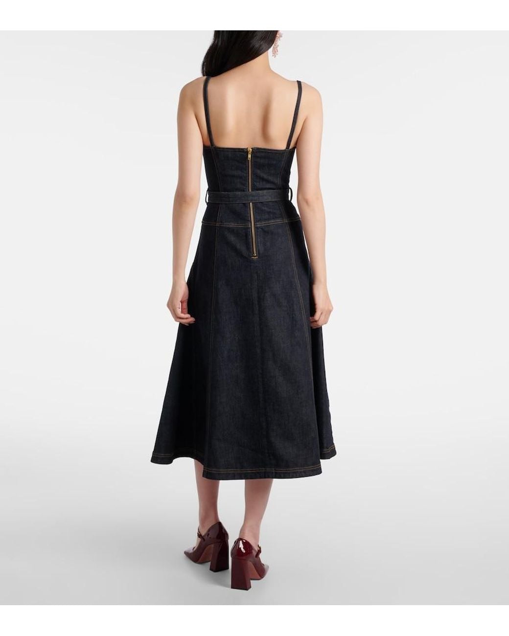 Vestido Bustier De Denim Con Cinturon Self-Portrait de color Blue