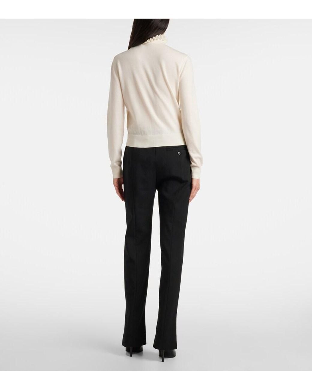 Alexander McQueen White Scalloped Wool-Blend Sweater