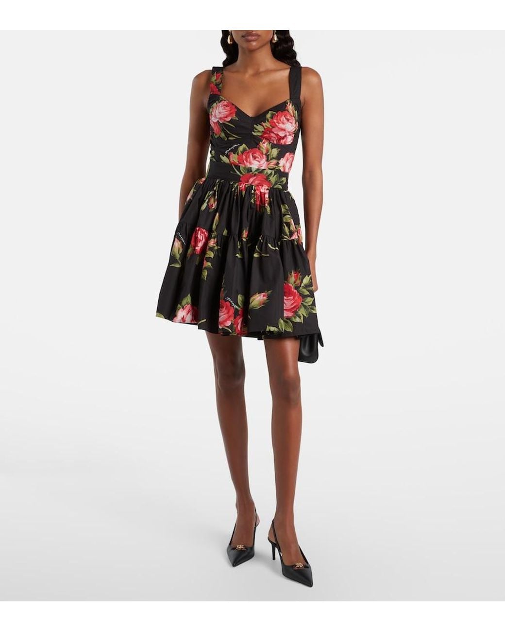 Dolce & Gabbana Red Floral Cotton Miniskirt