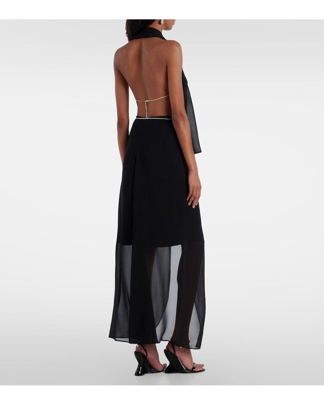 Christopher Esber Black Chain-Detail Silk Georgette Wrap Skirt