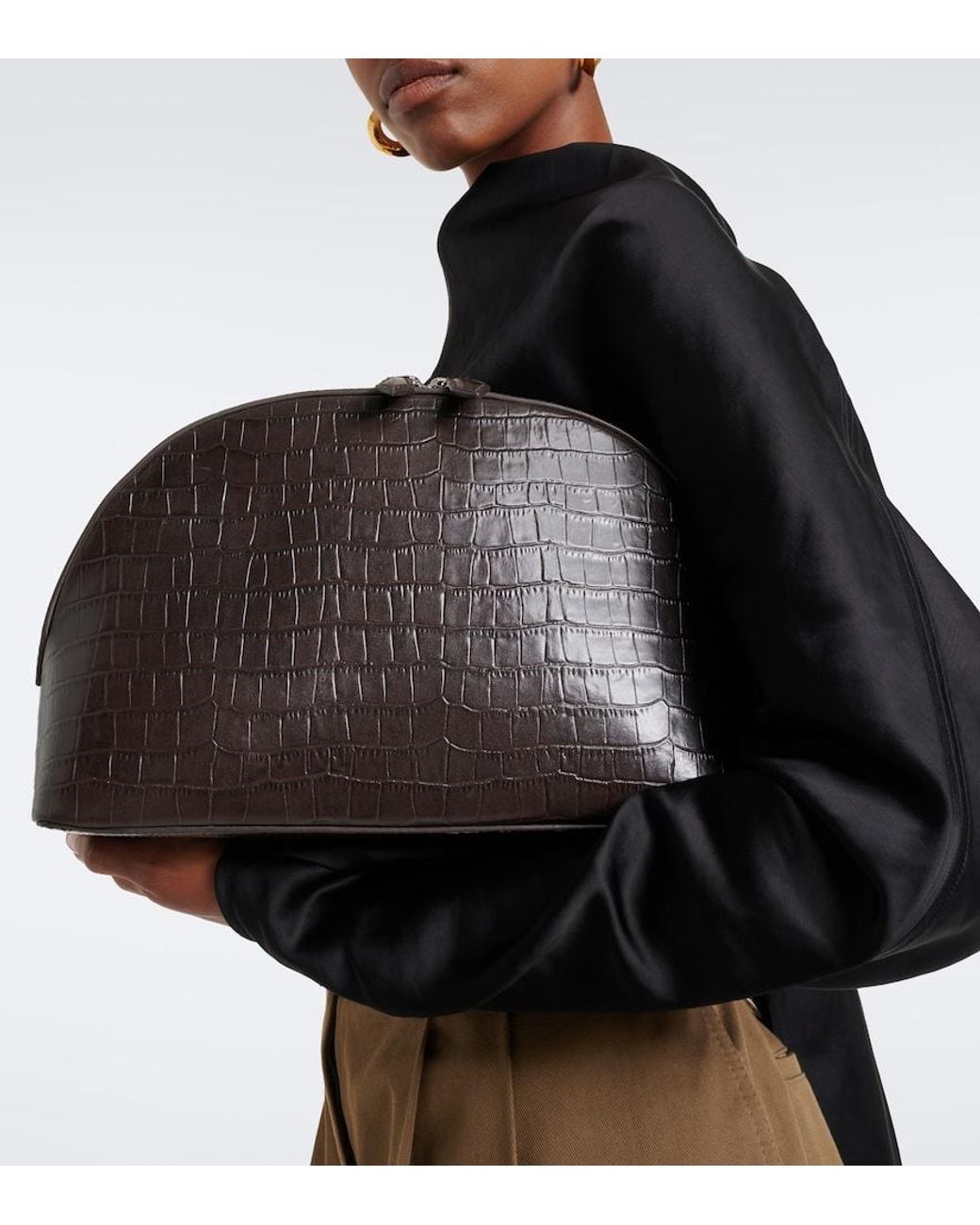 A.Emery Black Halloran Croc-Effect Leather Clutch
