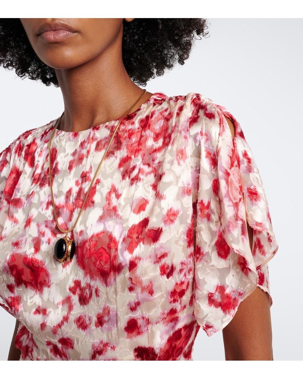 Isabel Marant Red Herva Floral Devore Georgette Midi Dress