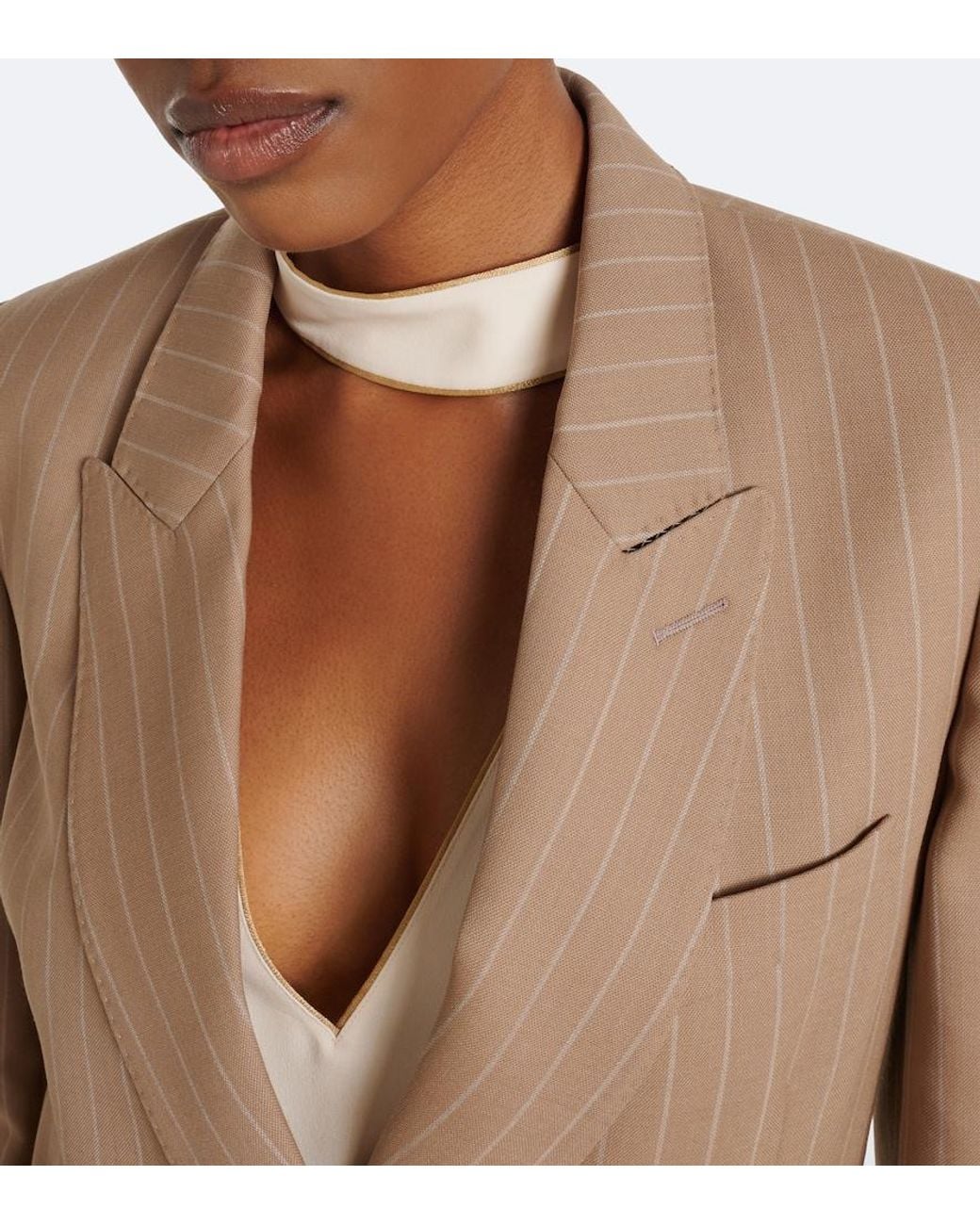 Valentino Garavani Brown Pinstripe Virgin Wool Double-Breasted Blazer