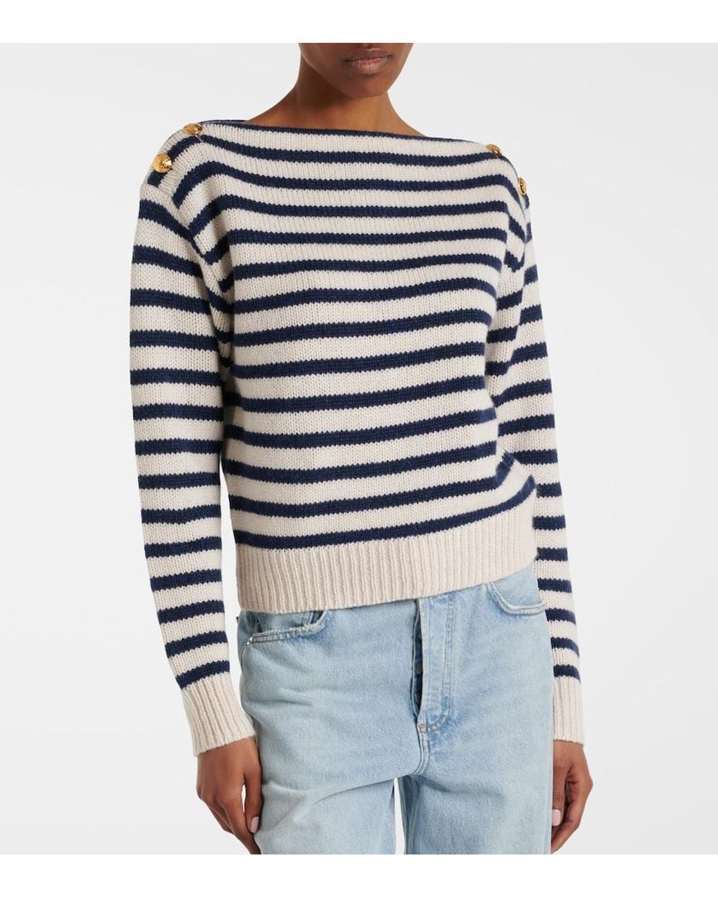 Nili Lotan Blue Tandy Striped Cashmere Sweater