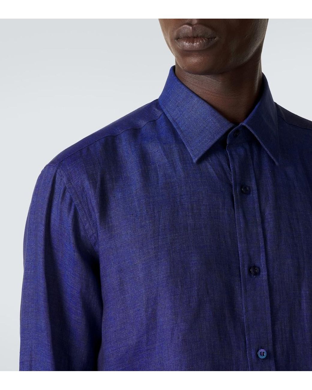 Charvet Blue Linen Shirt for men