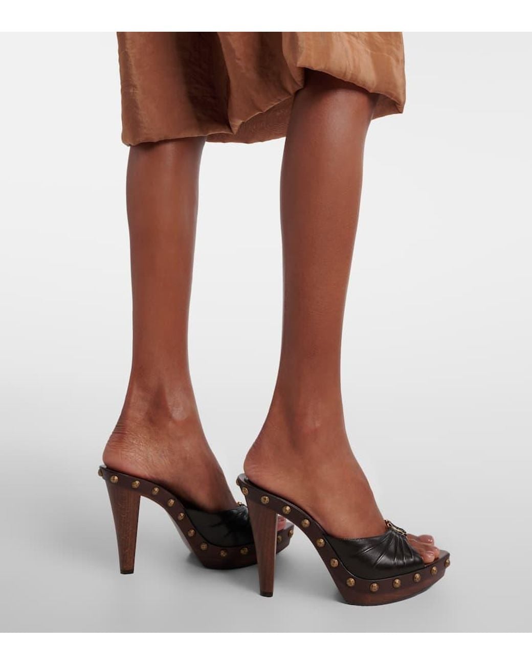 Saint Laurent Brown Verzierte Pantoletten Babylone Aus Leder