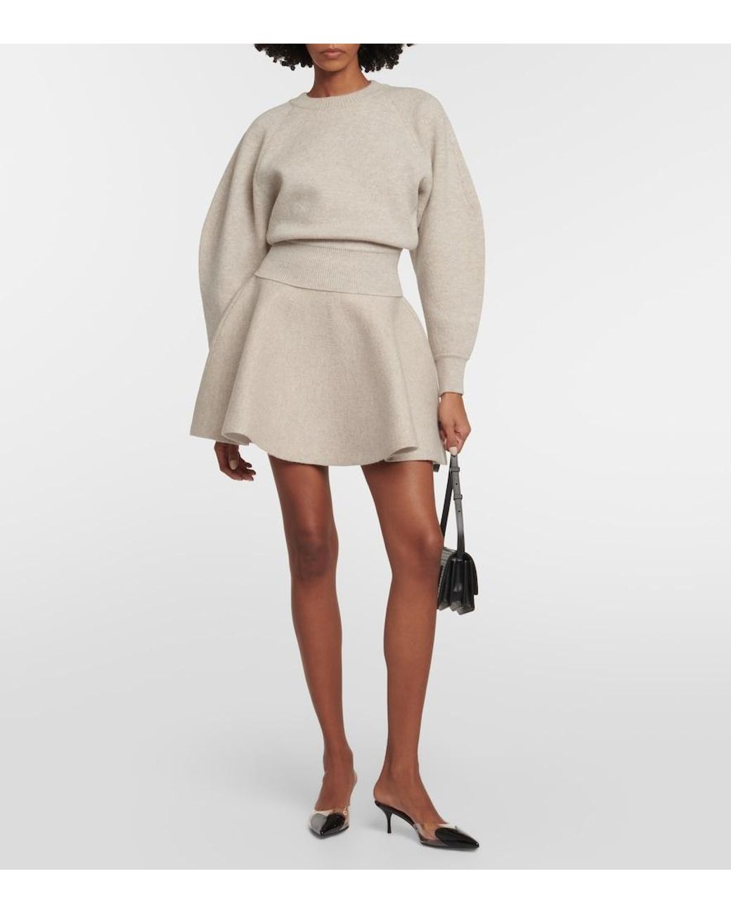 Alaïa Natural Flared Wool-Blend Miniskirt