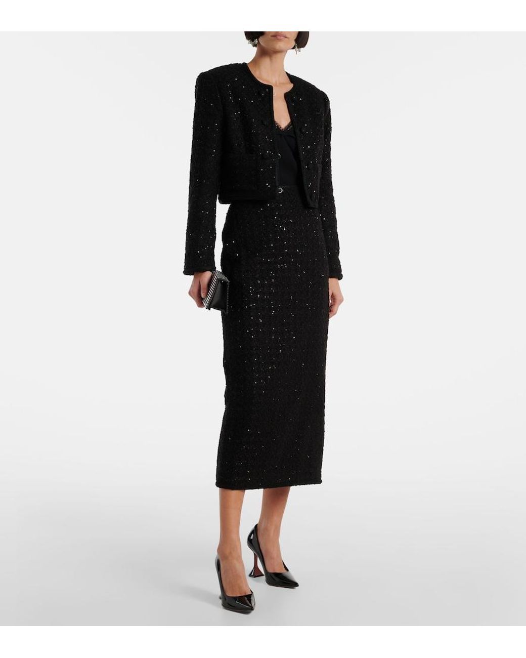 ROTATE BIRGER CHRISTENSEN Black Maxi Bouclé Skirt