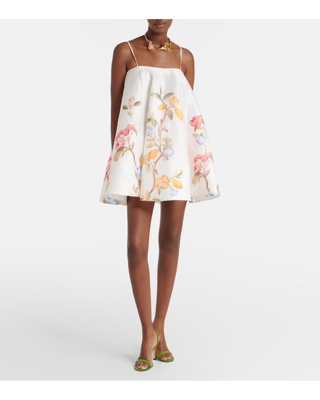 LEO LIN White Caitlin Floral Linen-Blend Minidress