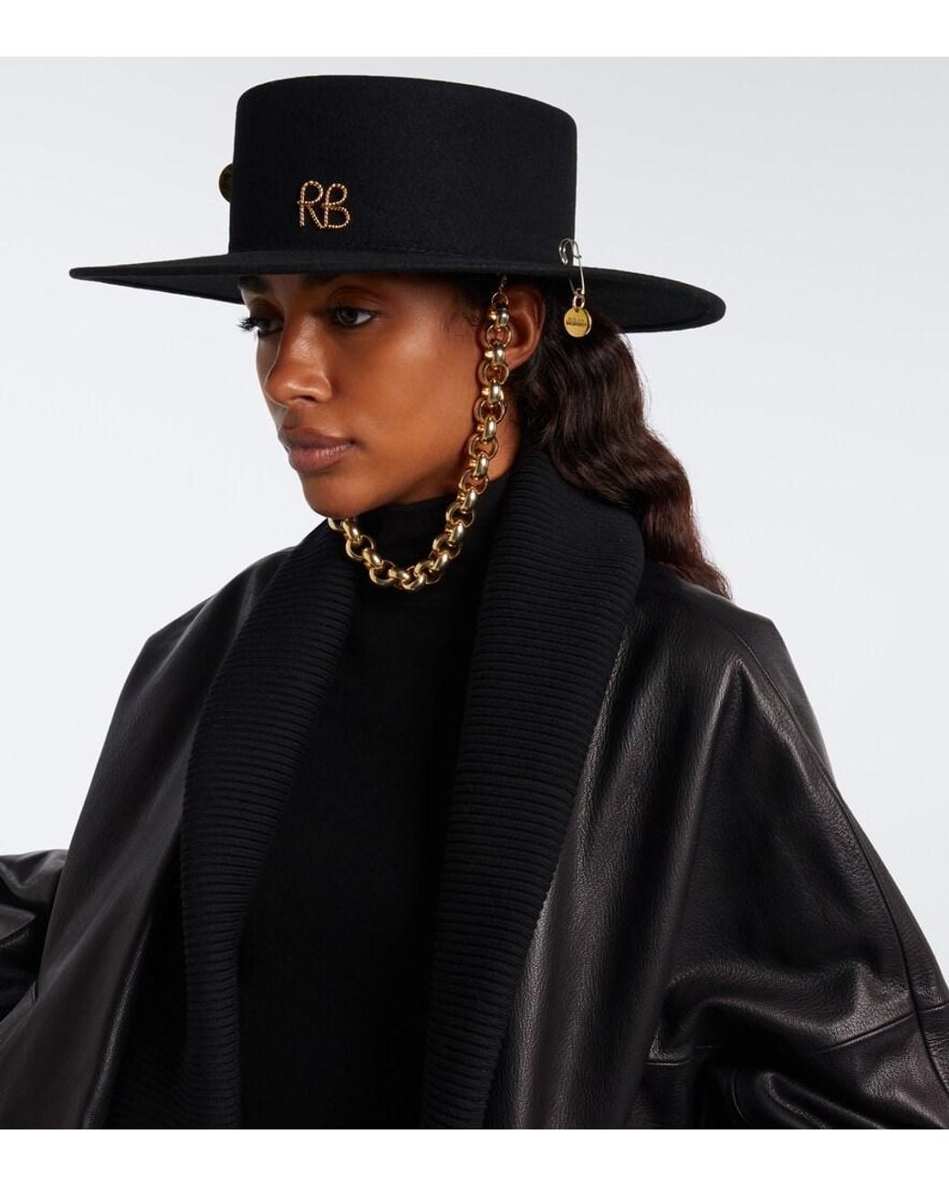 Ruslan Baginskiy Black Chain-Detail Wool Felt Fedora