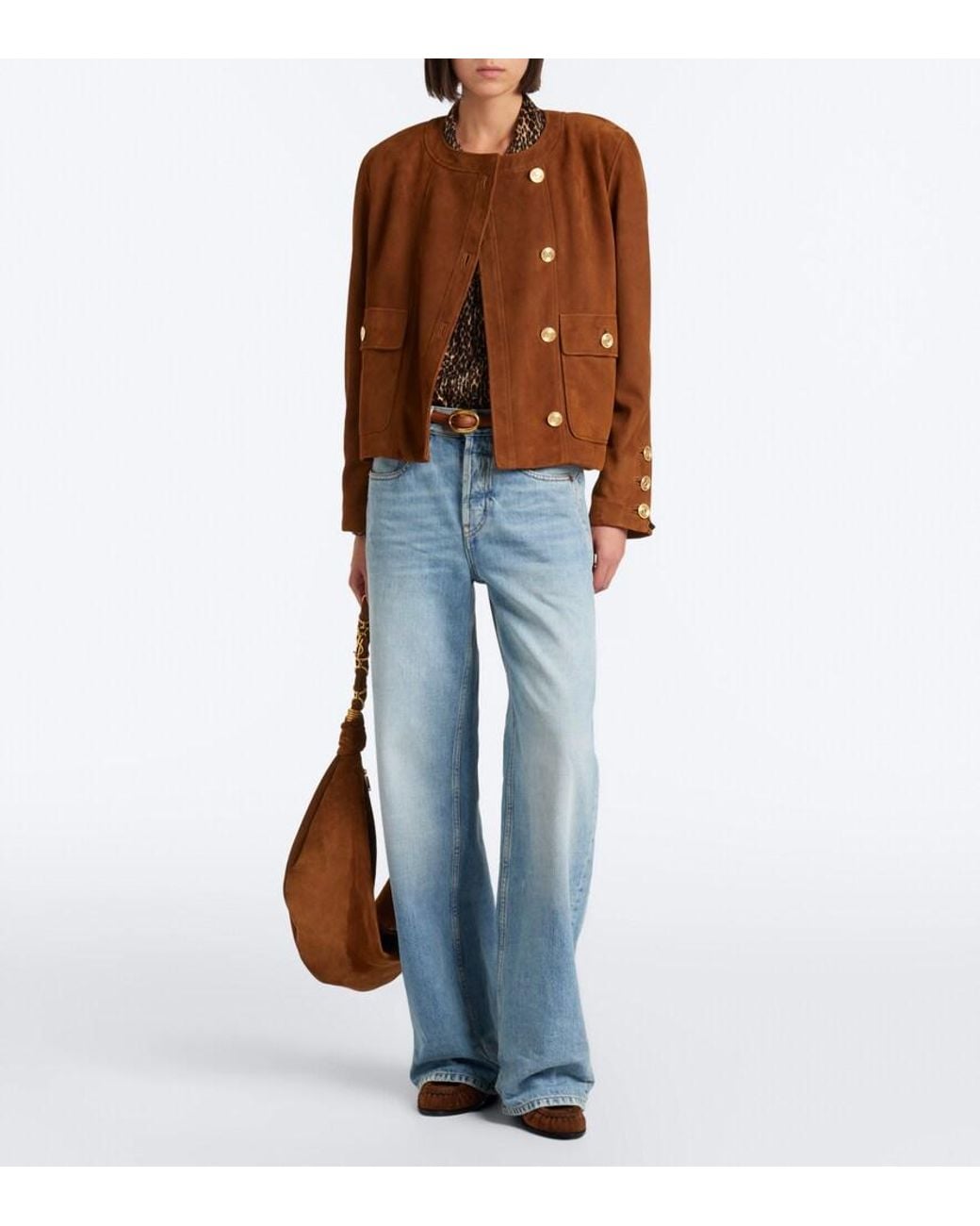 Saint Laurent Brown Le Loafer Cassandre Suede Mules