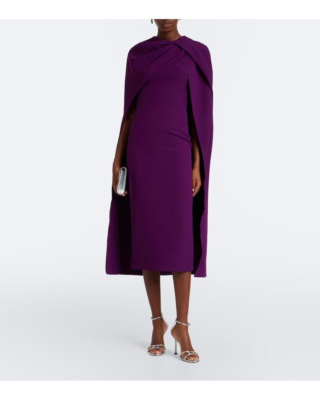 Safiyaa Purple Oria Caped Crepe Midi Dress