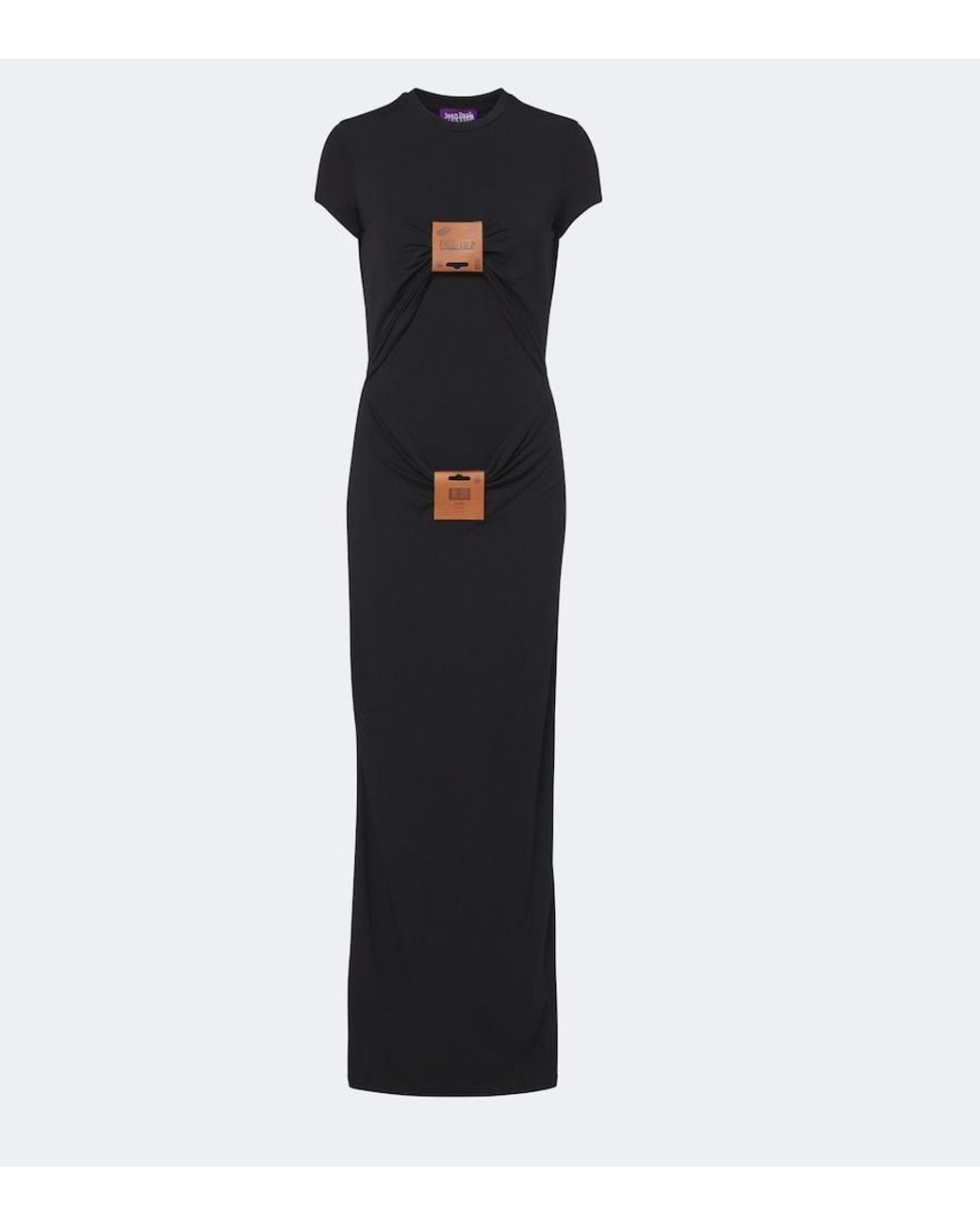 Jean Paul Gaultier Black Leather-Trimmed Jersey Maxi Dress