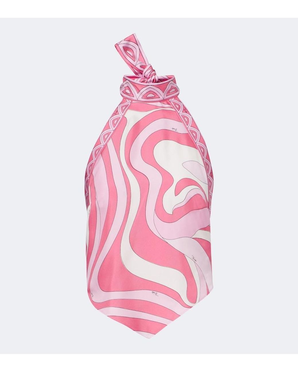 Emilio Pucci Pink Marmo Halterneck Silk Twill Scarf Top