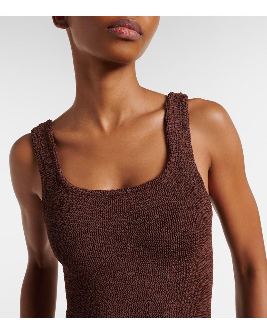 Hunza G Brown Coverage Square Neck Swimsuit