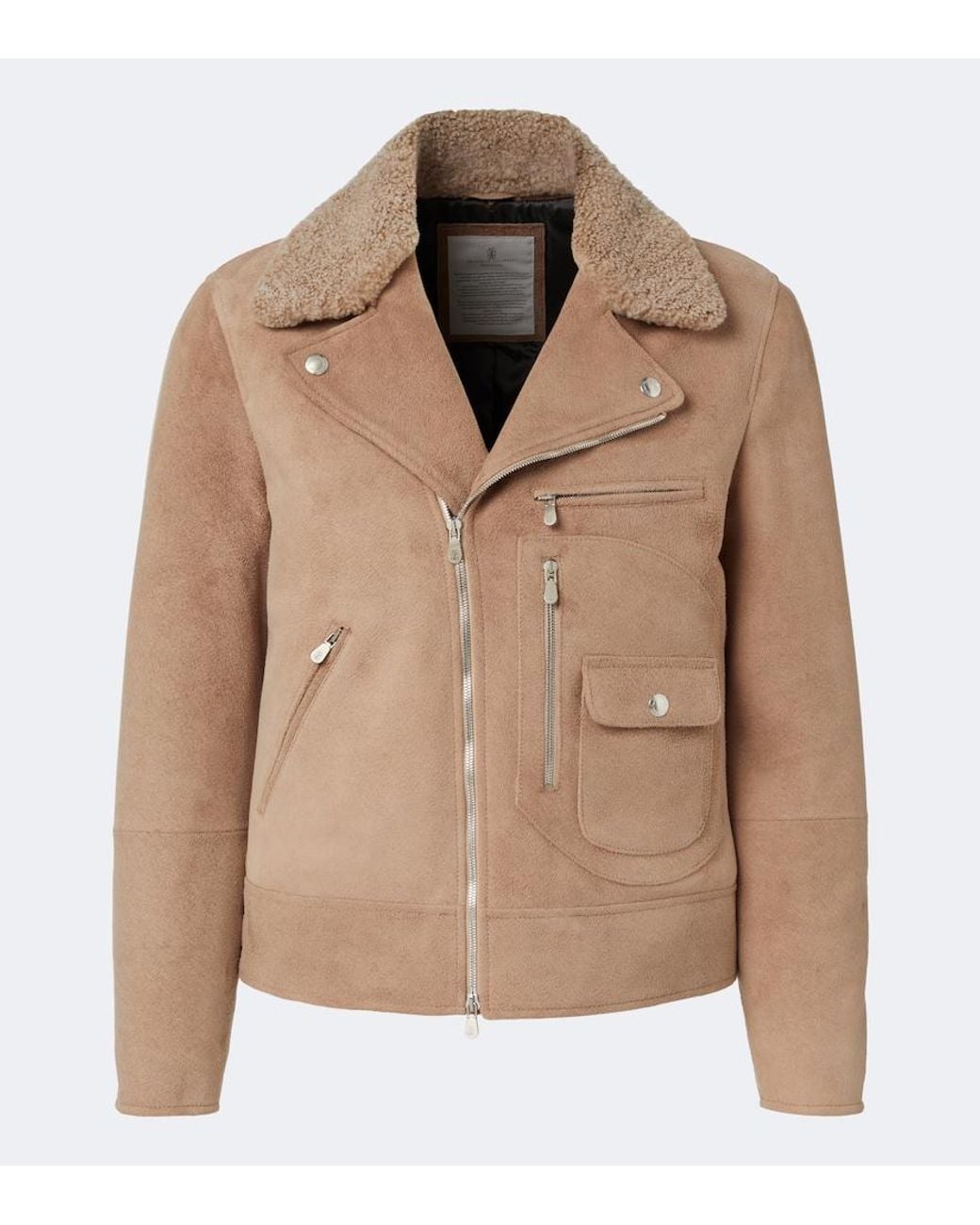 Brunello Cucinelli Natural Shearling-Trimmed Suede Biker for men