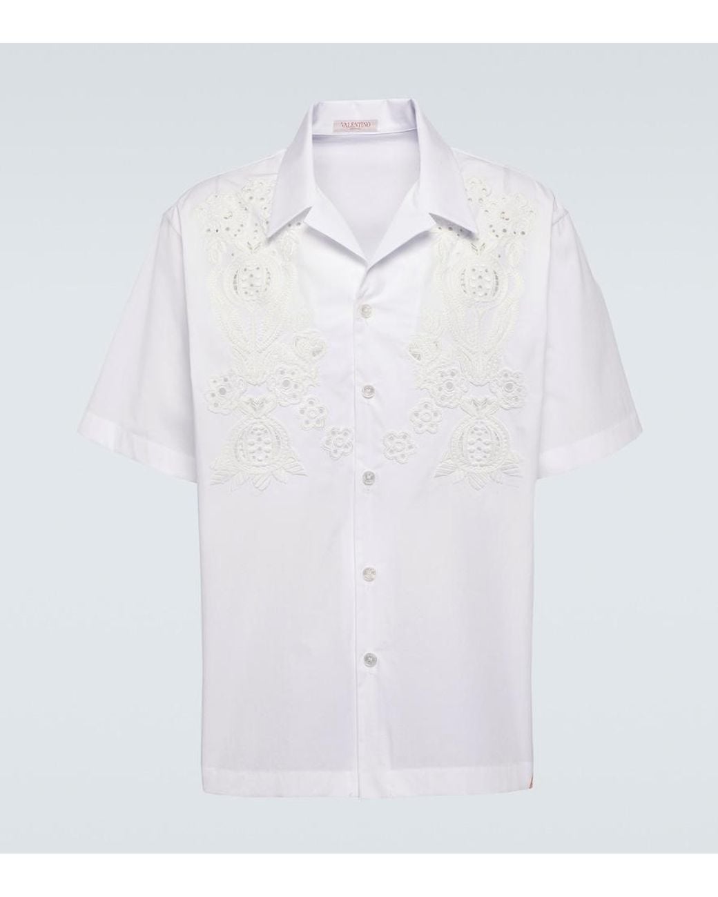 Valentino Garavani White Embroidered Cotton Poplin Bowling Shirt for men