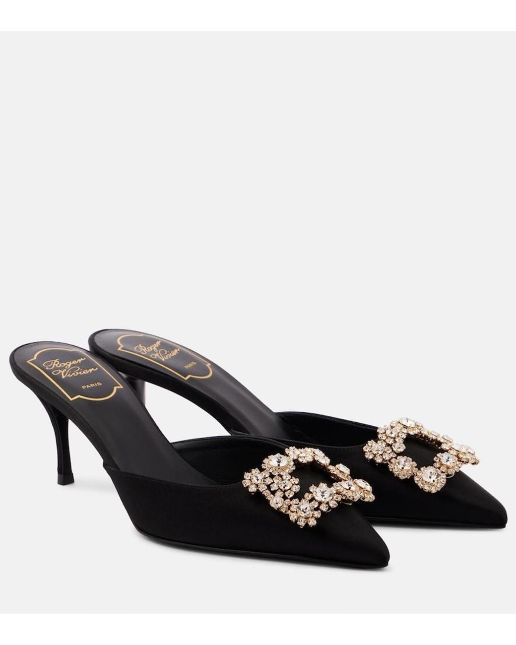 Roger Vivier Black Efflorescence 65 Embellished Satin Mules
