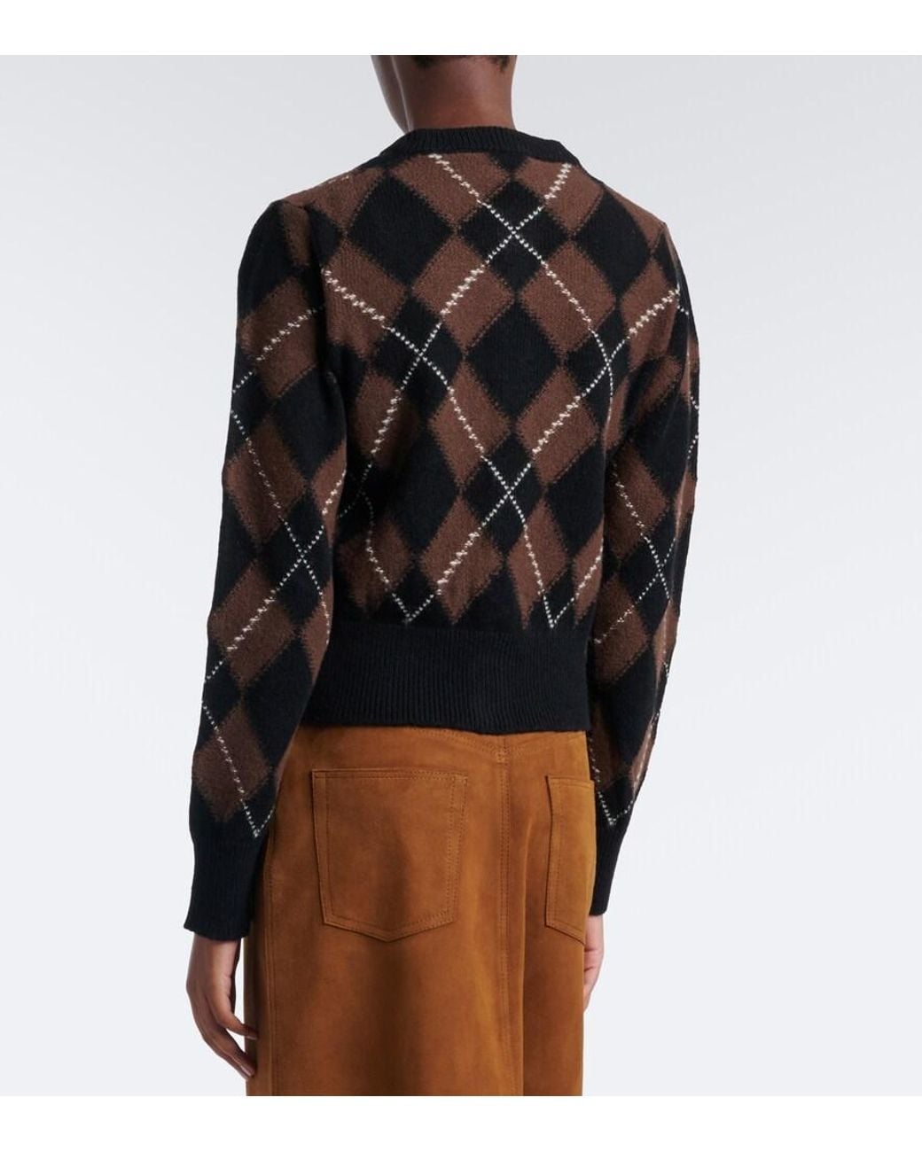 AMI Black Argyle Virgin Wool Cardigan