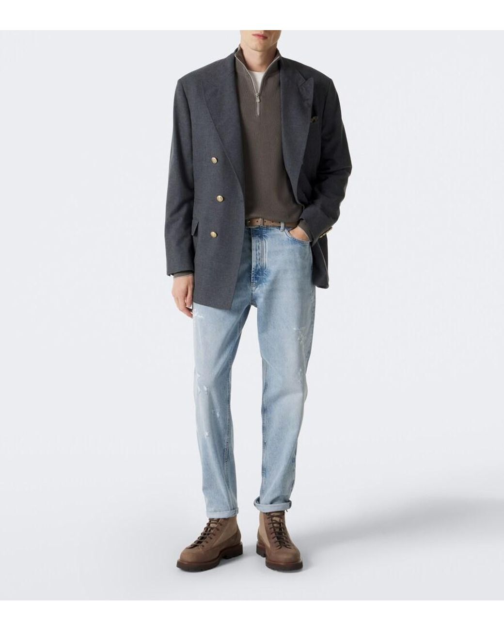 Brunello Cucinelli Blue Distressed Straight Jeans for men