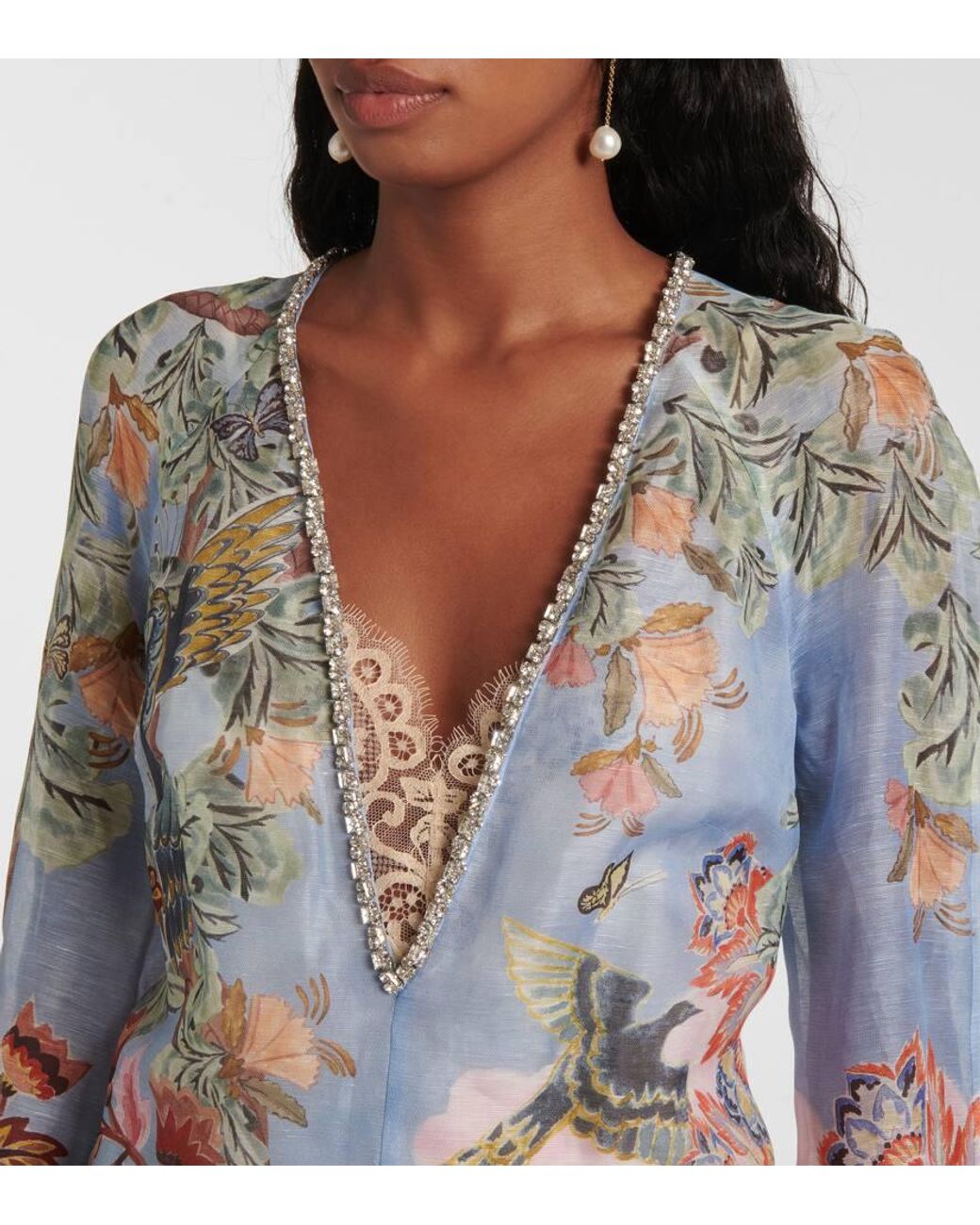 【Zimmermann】Illustration floral linen and silk gown Zimmermann Illustration Floral Linen And Silk Gown in White