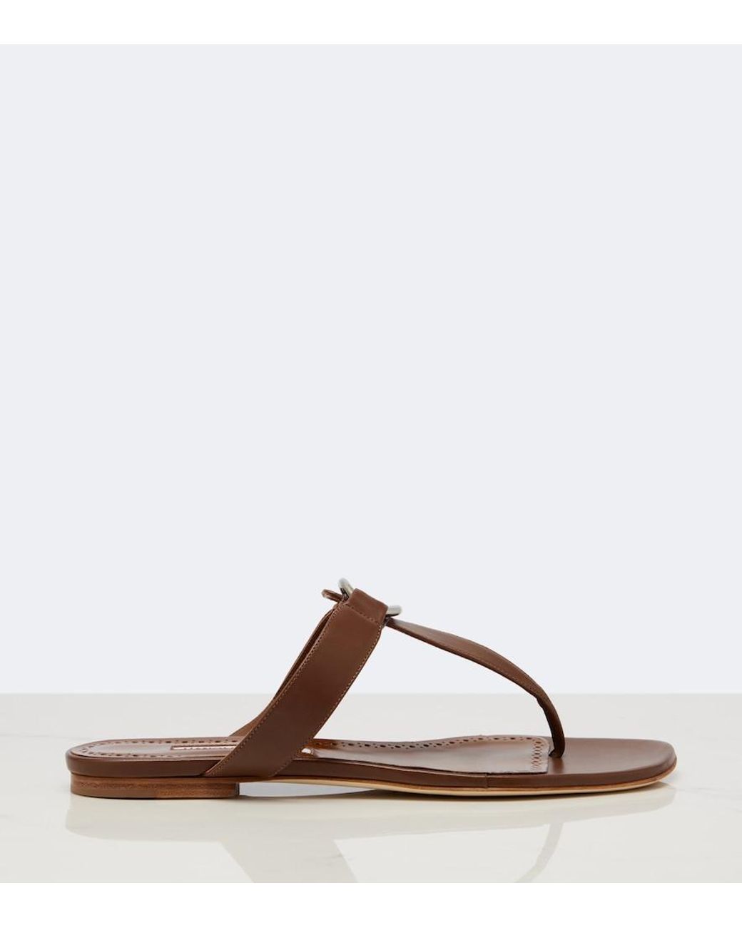 Manolo Blahnik Brown Mionasan Leather Thong Sandals
