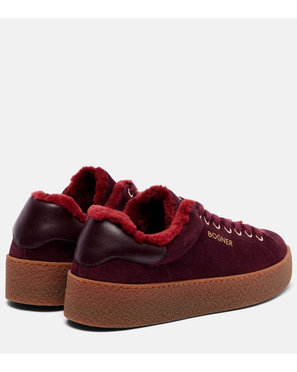Bogner Red Lucerne Shearling-Lined Suede Sneakers