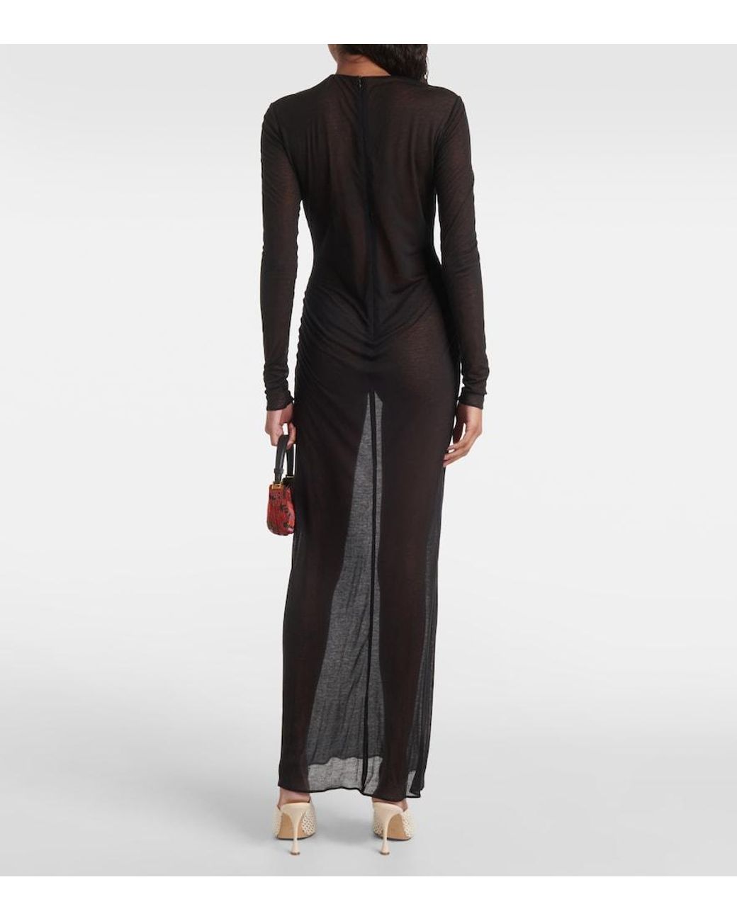 Magda Butrym Black Crochet-Trimmed Jersey Maxi Dress