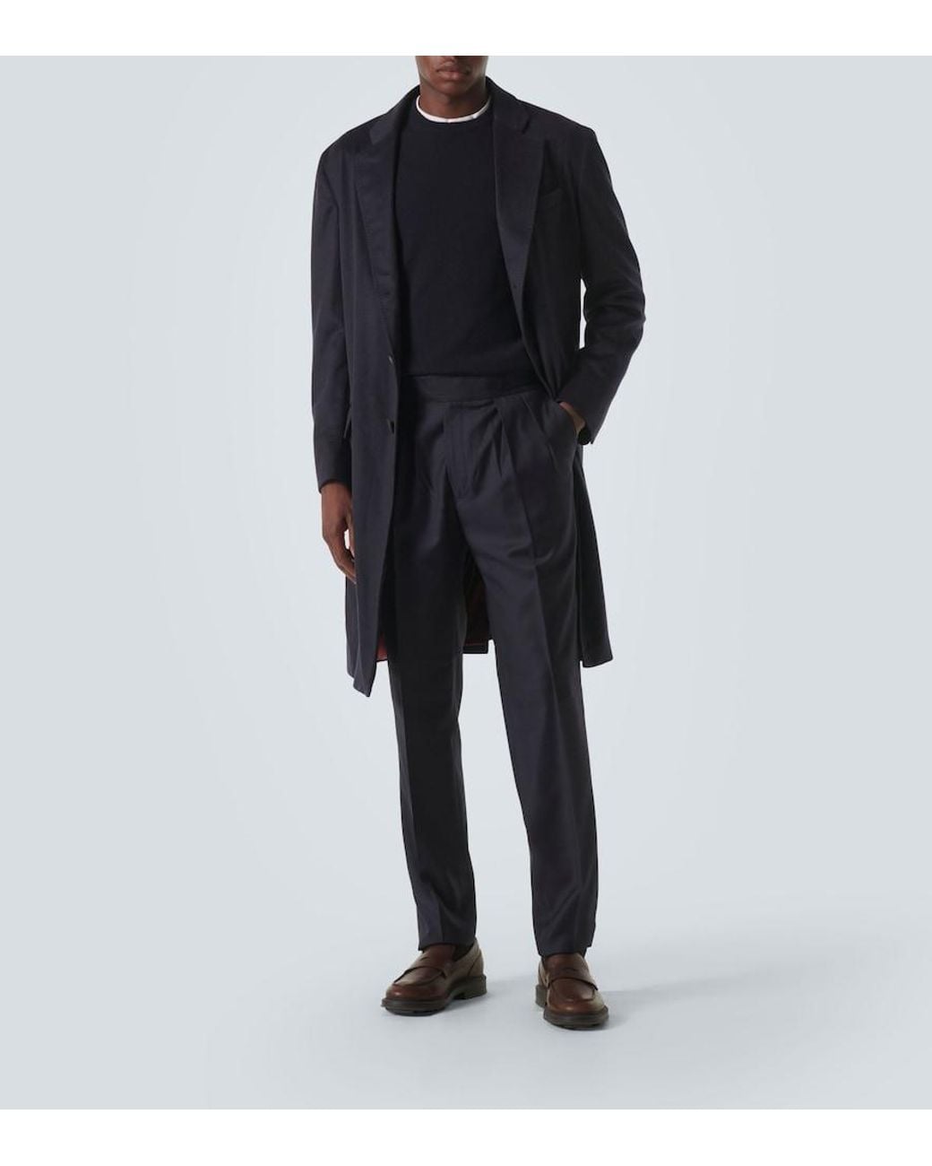 Rubinacci Blue Manny Virgin Wool Straight Pants for men