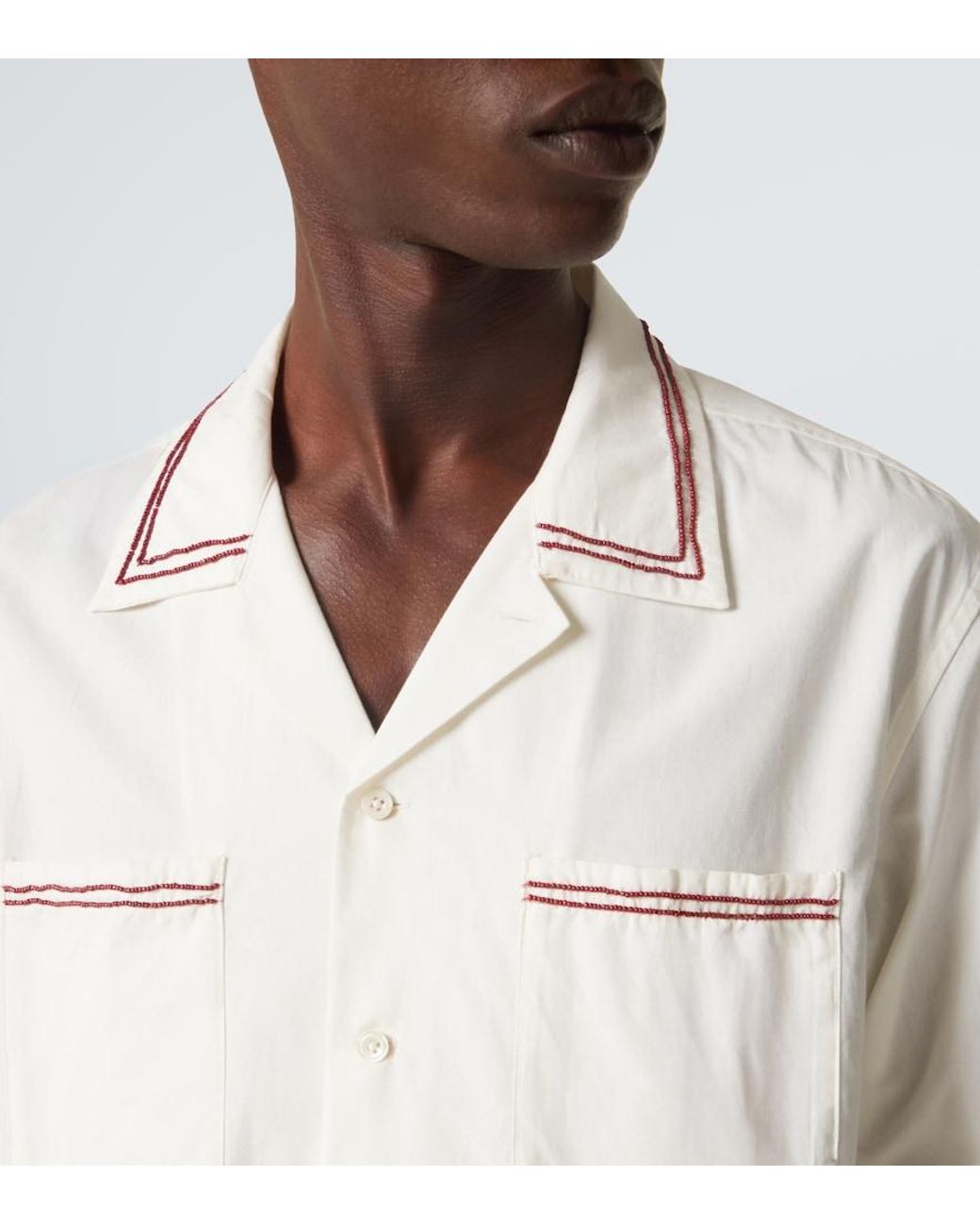 Bode White Cherry Lane Beaded Cotton Poplin Shirt for men